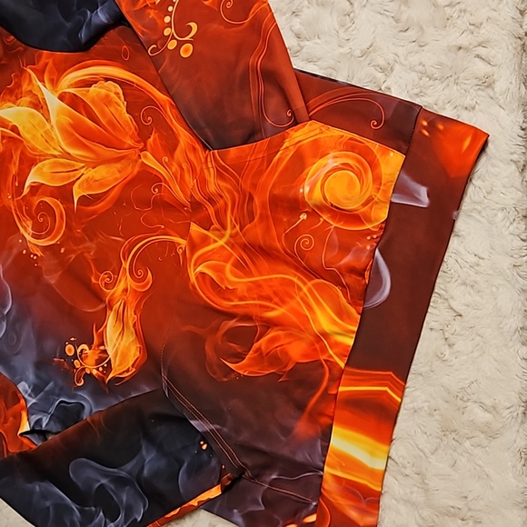 Multicolor abstract print hoodie kangaroo pocket UNISEX Small orange rust black - Picture 2 of 8